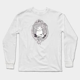 Art Deco Cat With Flowers Long Sleeve T-Shirt